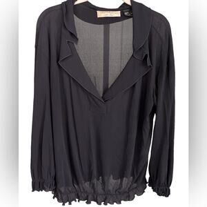 Charles Nolan Women’s Navy Blue 100% Silk Long Sleeve Blouse Size Medium